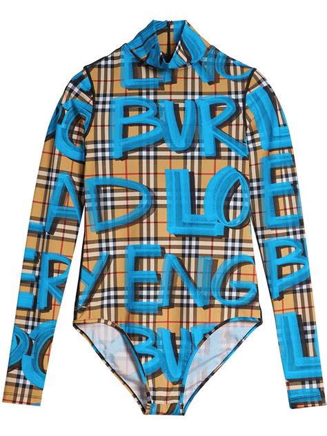 burberry bodysuit second hand|Burberry blue graffiti bodysuit.